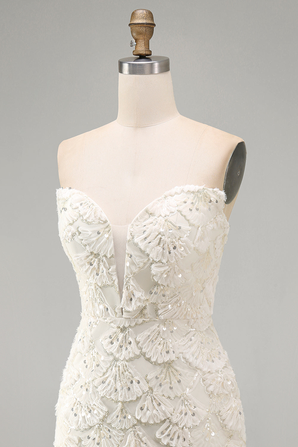 Sparkly Floral Ivory Sequin Sweetheart Short Tight Homecoming Dress
