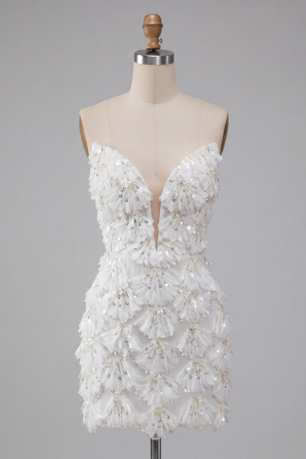 Sparkly Floral Ivory Sequin Sweetheart Short Tight Homecoming Dress