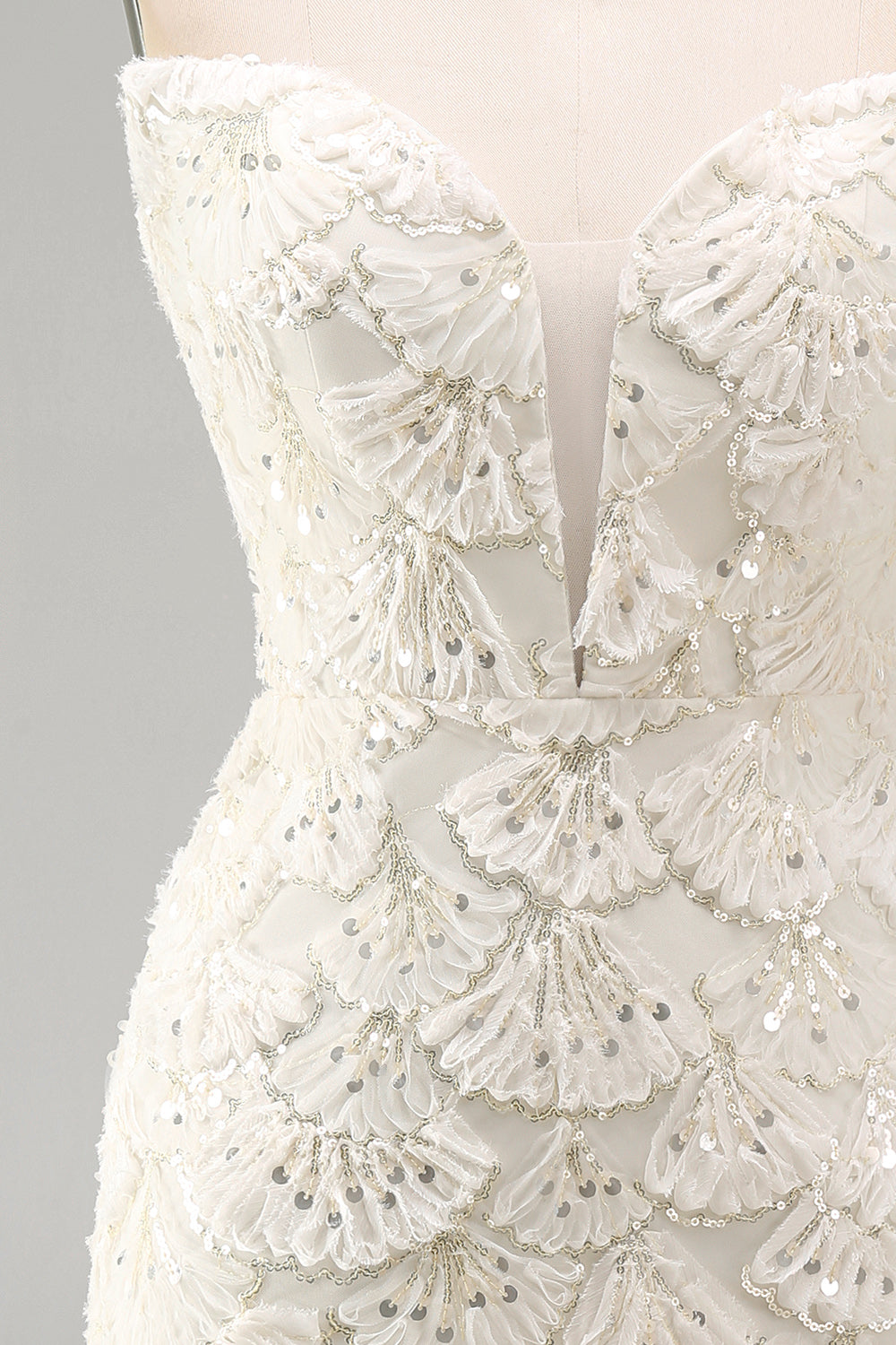 Sparkly Floral Ivory Sequin Sweetheart Short Tight Homecoming Dress