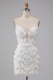 Sparkly Floral Ivory Sequin Sweetheart Short Tight Homecoming Dress
