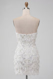 Sparkly Floral Ivory Sequin Sweetheart Short Tight Homecoming Dress