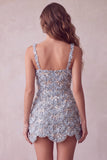 Ivory Sparkly Sequin Floral A Line Short Tight Homecoming Dress