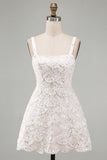Ivory Sparkly Sequin Floral A Line Short Tight Homecoming Dress