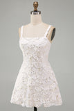 Ivory Sparkly Sequin Floral A Line Short Tight Homecoming Dress