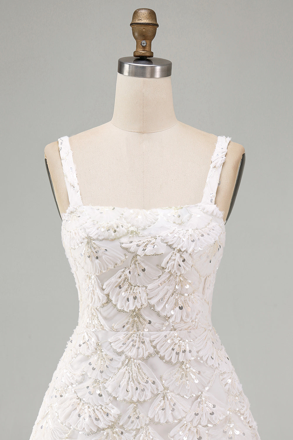 Ivory Sparkly Sequin Floral A Line Short Tight Homecoming Dress