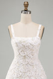 Ivory Sparkly Sequin Floral A Line Short Tight Homecoming Dress