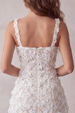 Ivory Sparkly Sequin Floral Tight Short A-Line Homecoming Dress