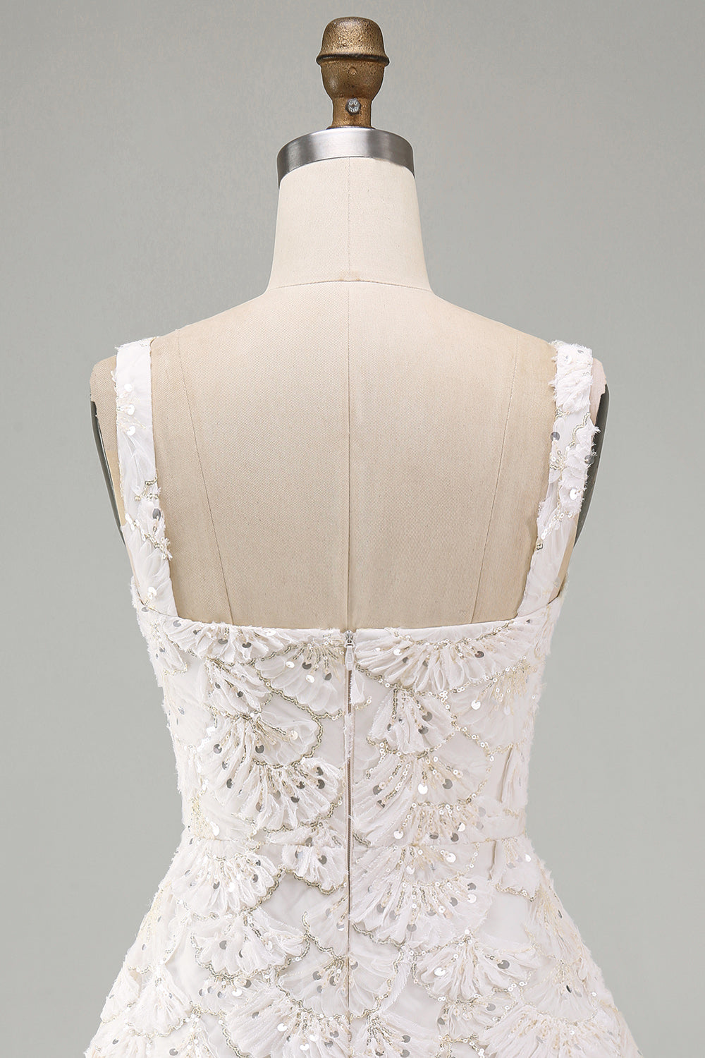Ivory Sparkly Sequin Floral A Line Short Tight Homecoming Dress