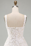 Ivory Sparkly Sequin Floral A Line Short Tight Homecoming Dress