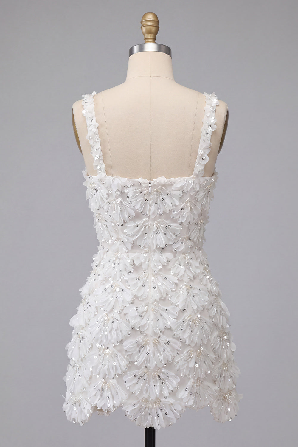 Ivory Sparkly Sequin Floral Tight Short A-Line Homecoming Dress