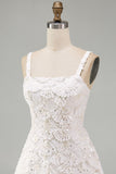 Ivory Sparkly Sequin Floral A Line Short Tight Homecoming Dress