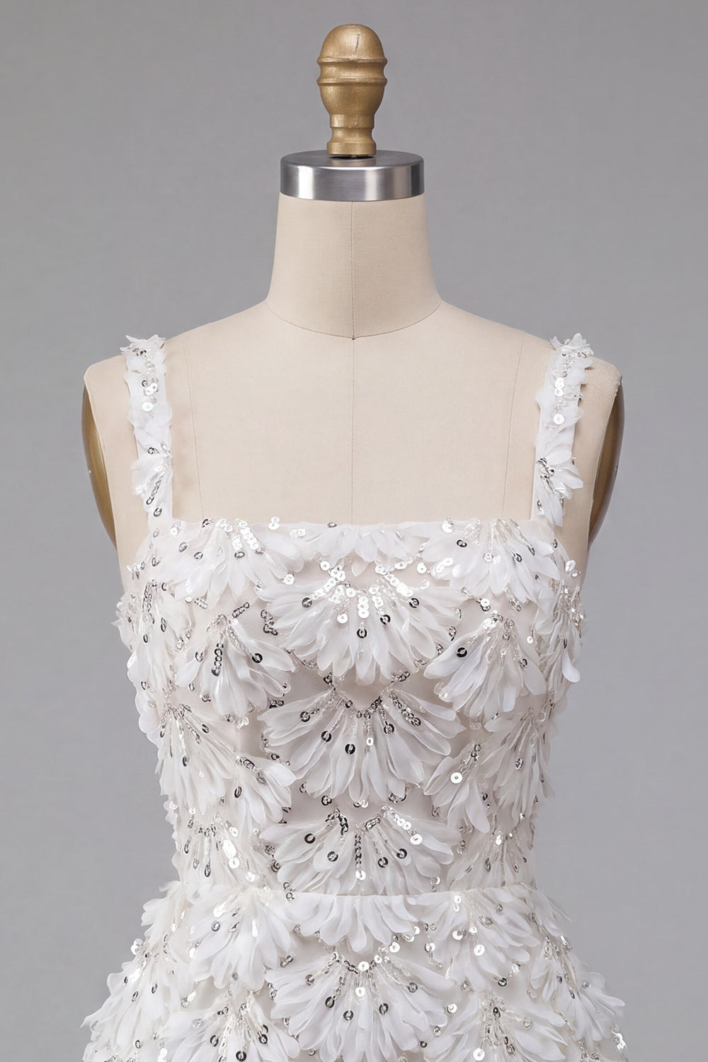 Ivory Sparkly Sequin Floral Tight Short A-Line Homecoming Dress