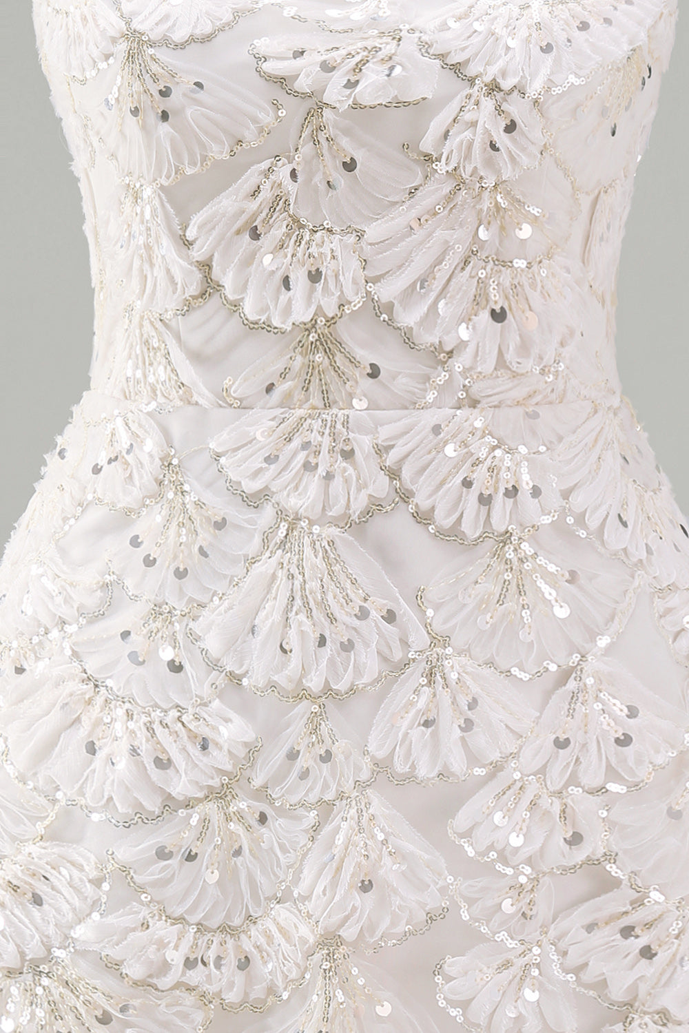 Ivory Sparkly Sequin Floral A Line Short Tight Homecoming Dress