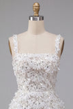 Ivory Sparkly Sequin Floral Tight Short A-Line Homecoming Dress