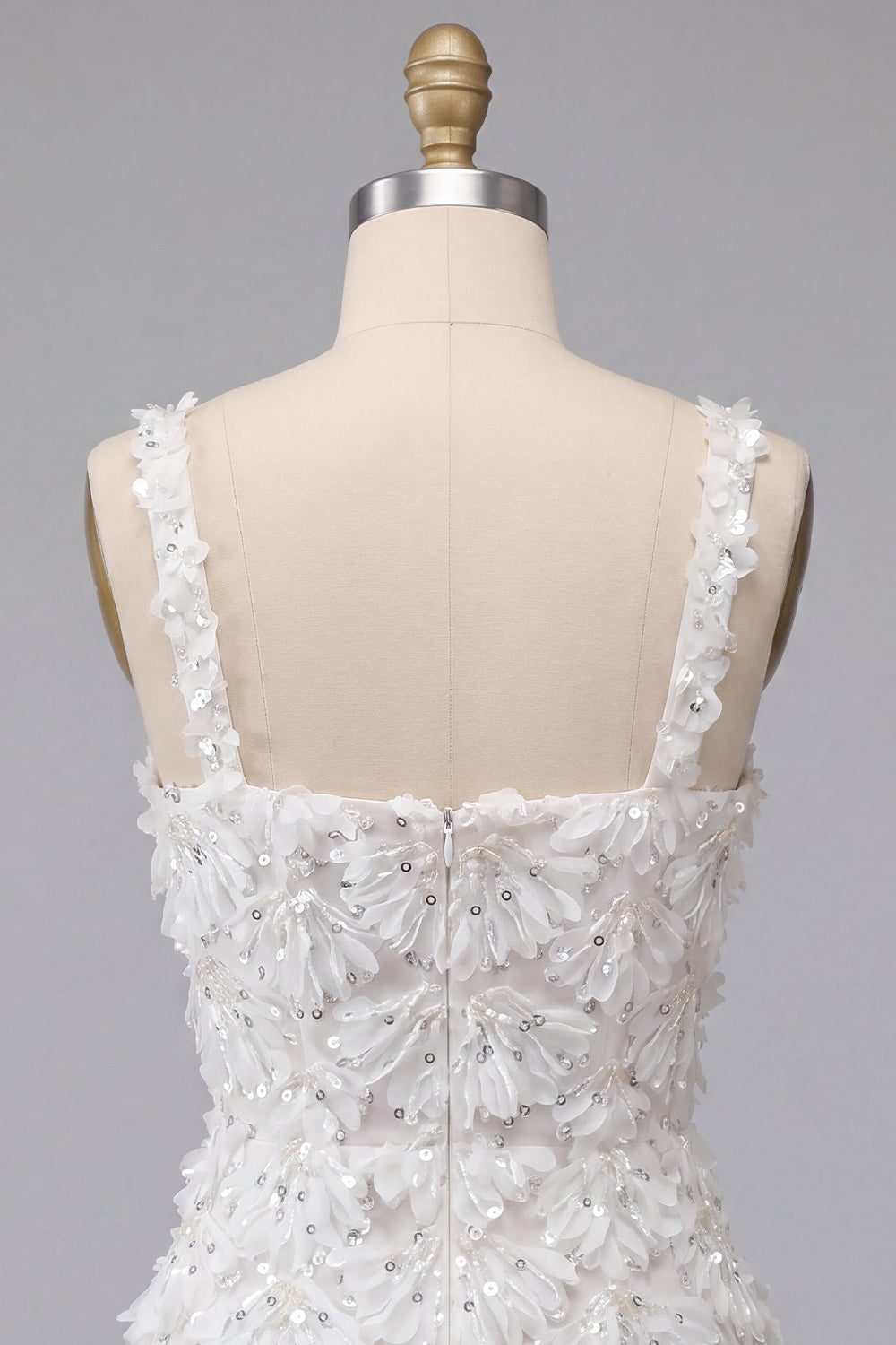 Ivory Sparkly Sequin Floral Tight Short A-Line Homecoming Dress