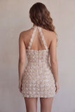 Floral Champagne Sparkly Sequin Tight Short Corset Homecoming Dress
