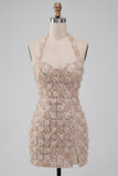 Floral Champagne Sparkly Sequin Tight Short Corset Homecoming Dress