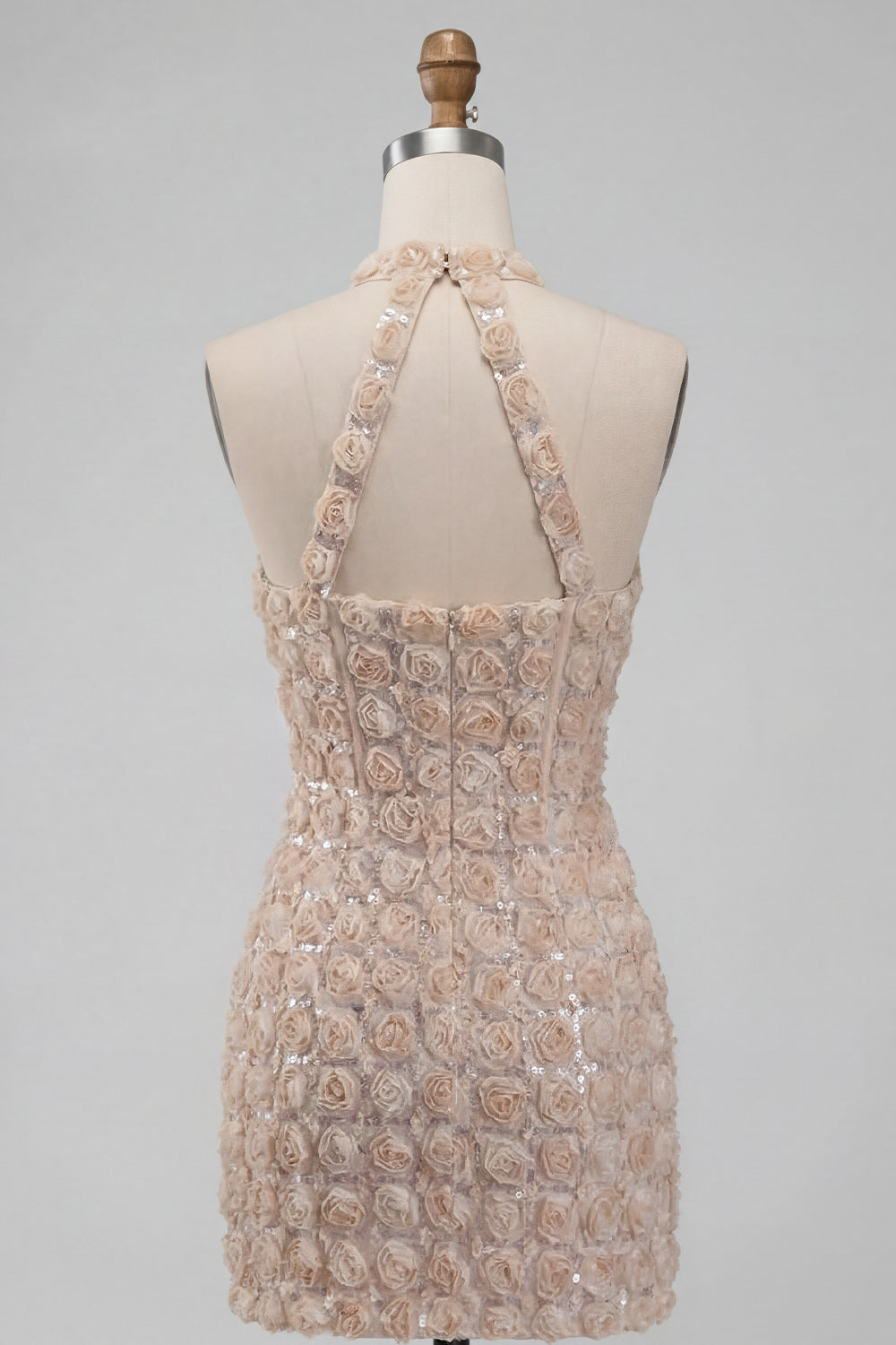 Floral Champagne Sparkly Sequin Tight Short Corset Homecoming Dress