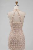 Floral Champagne Sparkly Sequin Tight Short Corset Homecoming Dress