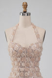 Floral Champagne Sparkly Sequin Tight Short Corset Homecoming Dress