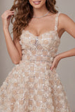 Champagne Sparkly Sequin Short A-Line Homecoming Dress with 3D Flowers