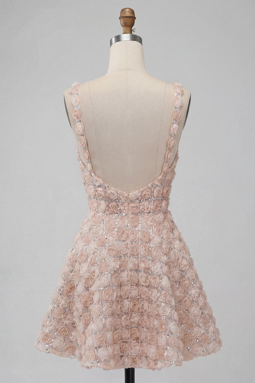 Champagne Sparkly Sequin Short A-Line Homecoming Dress with 3D Flowers