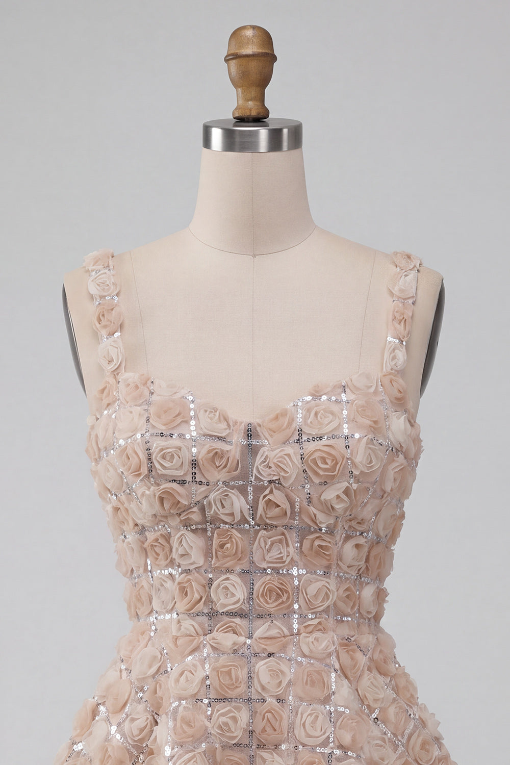Champagne Sparkly Sequin Short A-Line Homecoming Dress with 3D Flowers
