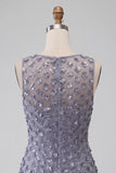 Sparkly Dusty Lavender Floral Short Tight Homecoming Dress with Feather