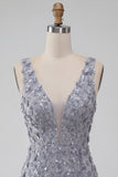Floral Dusty Lavender Sparkly Tight Short Sequin Homecoming Dress with Feather