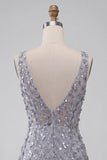 Floral Dusty Lavender Sparkly Tight Short Sequin Homecoming Dress with Feather