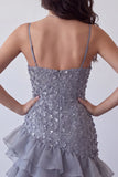 Floral Dusty Lavender Sequin Sparkly Tight Short Homecoming Dress with Ruffles