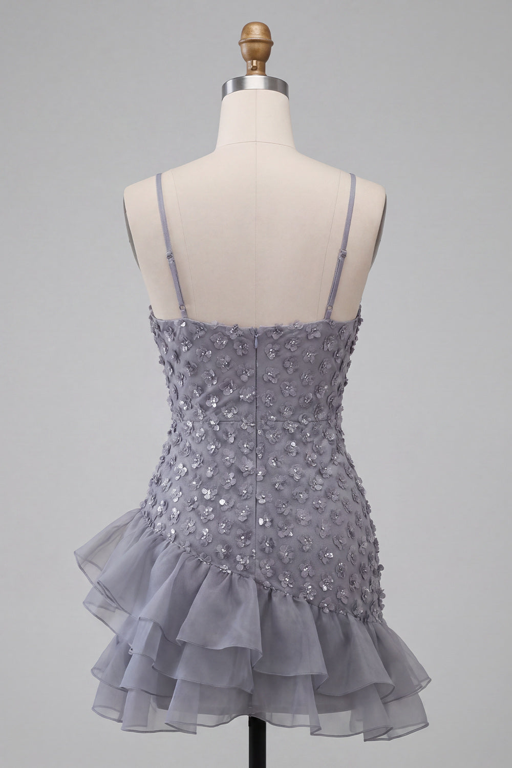 Floral Dusty Lavender Sequin Sparkly Tight Short Homecoming Dress with Ruffles