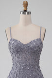 Floral Dusty Lavender Sequin Sparkly Tight Short Homecoming Dress with Ruffles