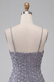 Floral Dusty Lavender Sequin Sparkly Tight Short Homecoming Dress with Ruffles