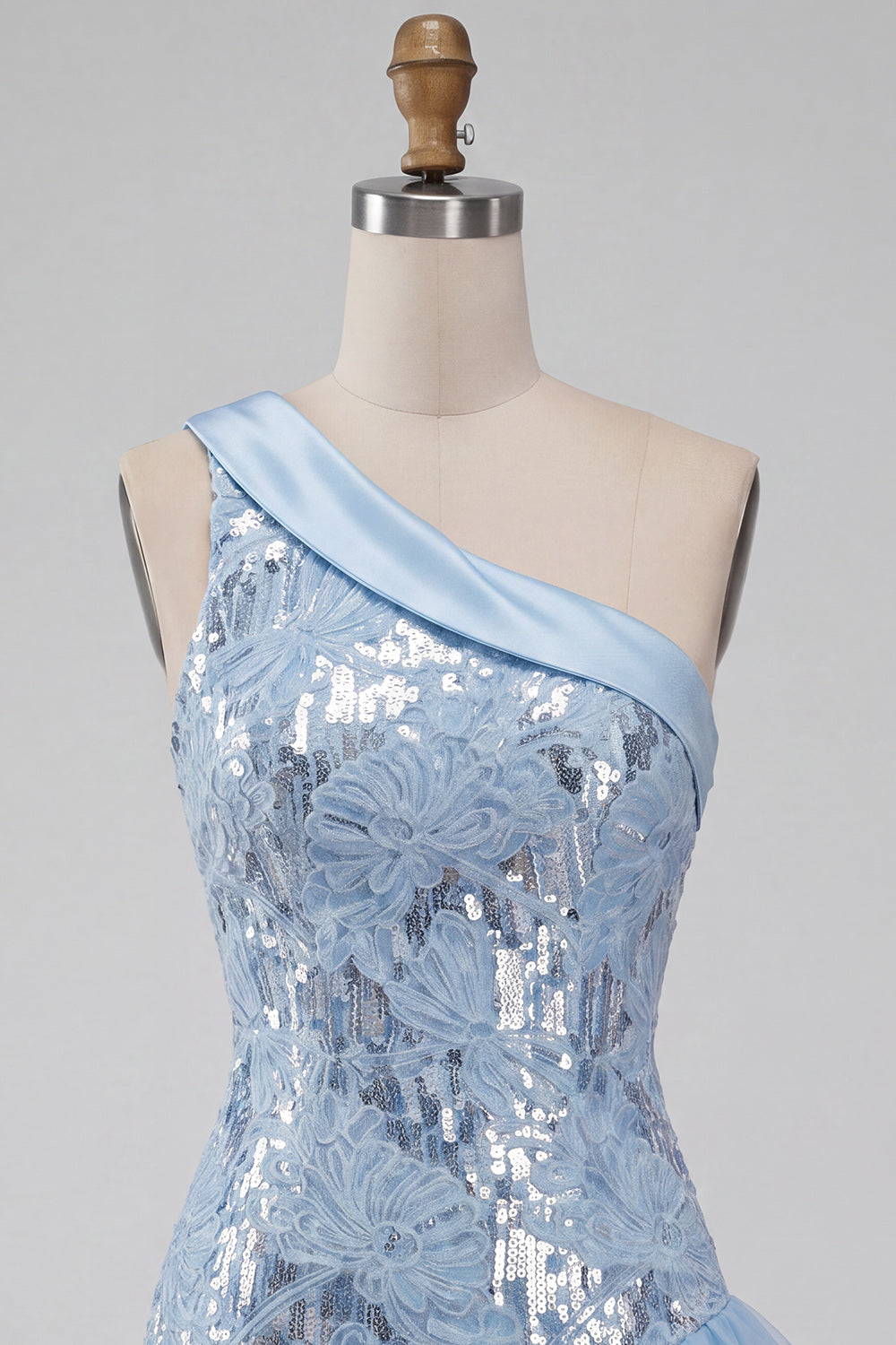 Sparkly Sequin Sky Blue Floral Tight Short Homecoming Dress with Ruffles