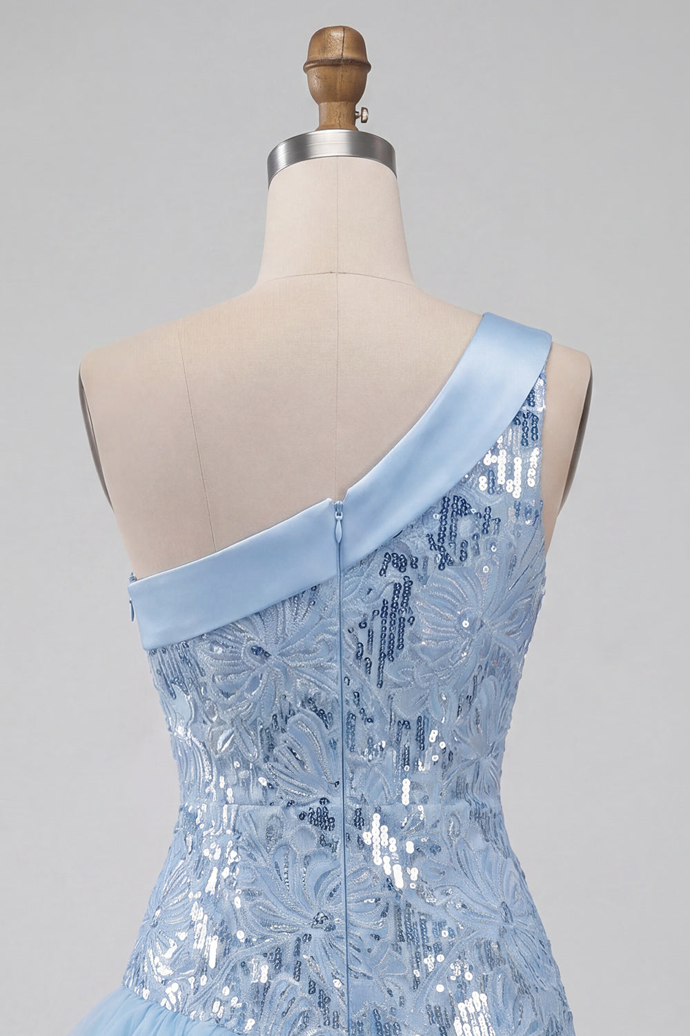 Sparkly Sequin Sky Blue Floral Tight Short Homecoming Dress with Ruffles