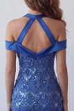 Sparkly Royal Blue Cold Shoulder Tight Short Sequin Homecoming Dress