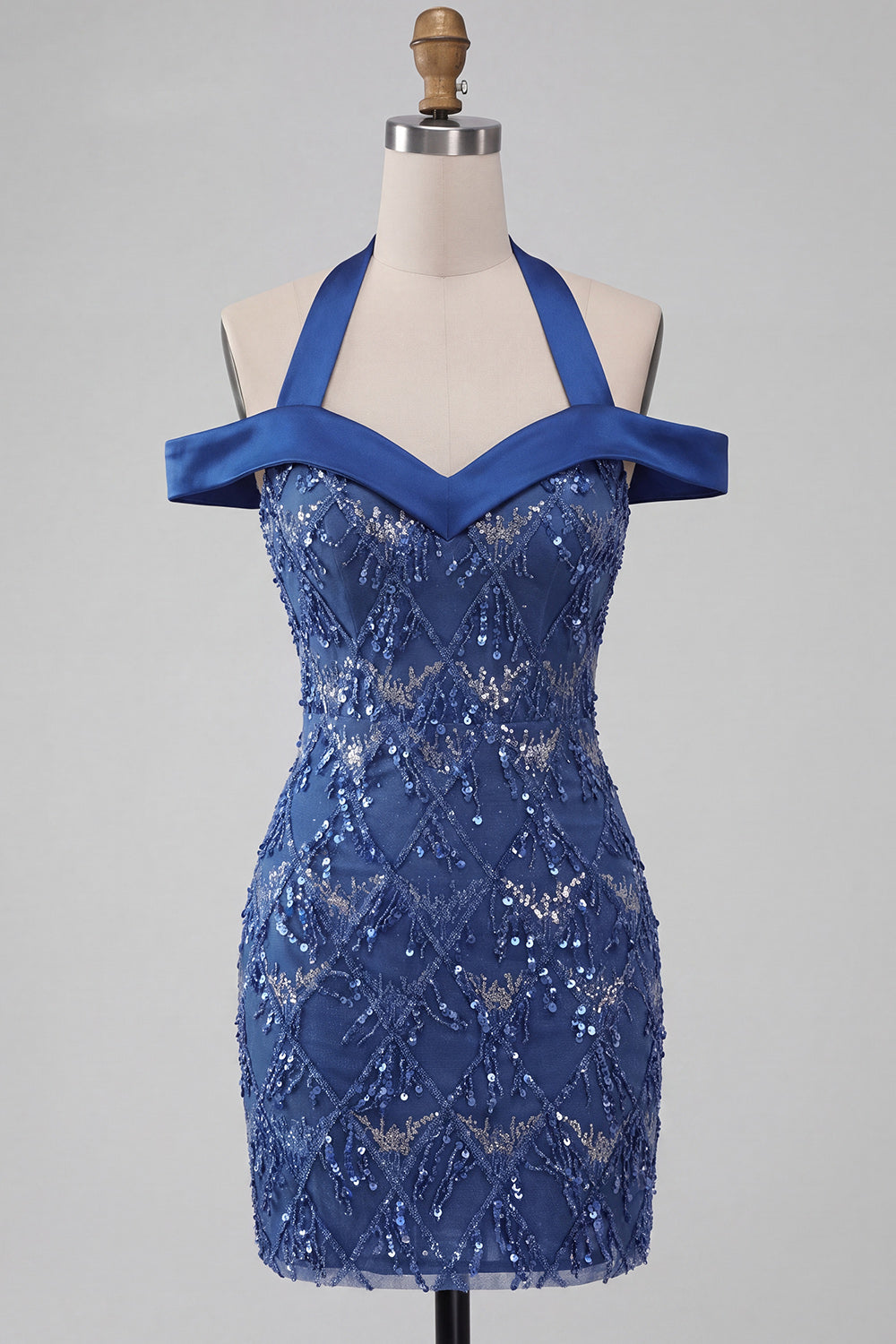 Sparkly Royal Blue Cold Shoulder Tight Short Sequin Homecoming Dress