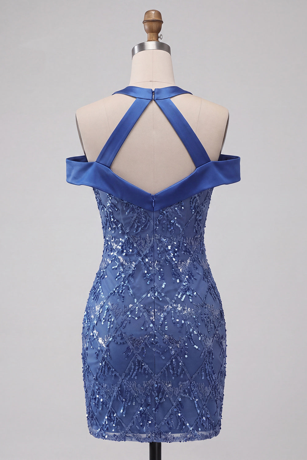 Sparkly Royal Blue Cold Shoulder Tight Short Sequin Homecoming Dress