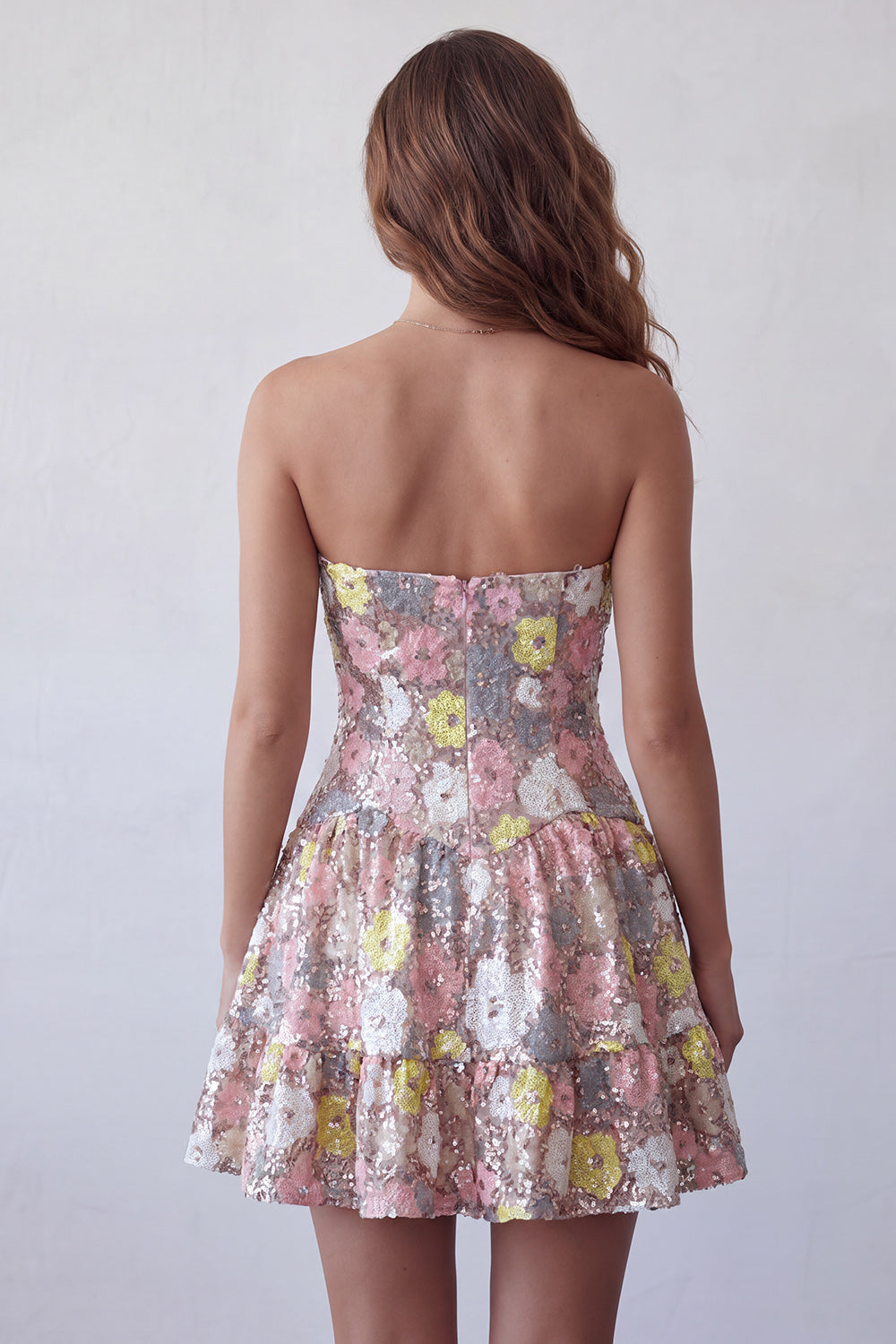 Sparkly Pink Floral Sequin A-Line Sweetheart Short Homecoming Dress