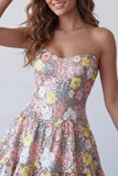 Sparkly Pink Floral Sequin A-Line Sweetheart Short Homecoming Dress