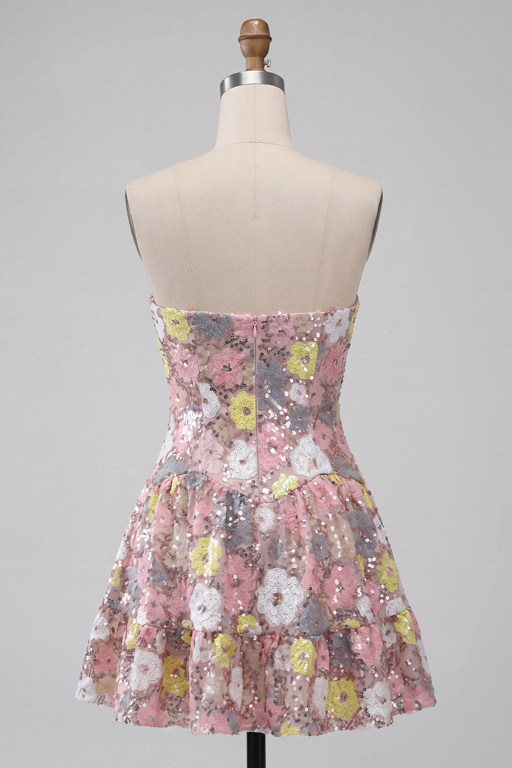 Sparkly Pink Floral Sequin A-Line Sweetheart Short Homecoming Dress