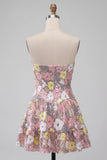 Sparkly Pink Floral Sequin A-Line Sweetheart Short Homecoming Dress