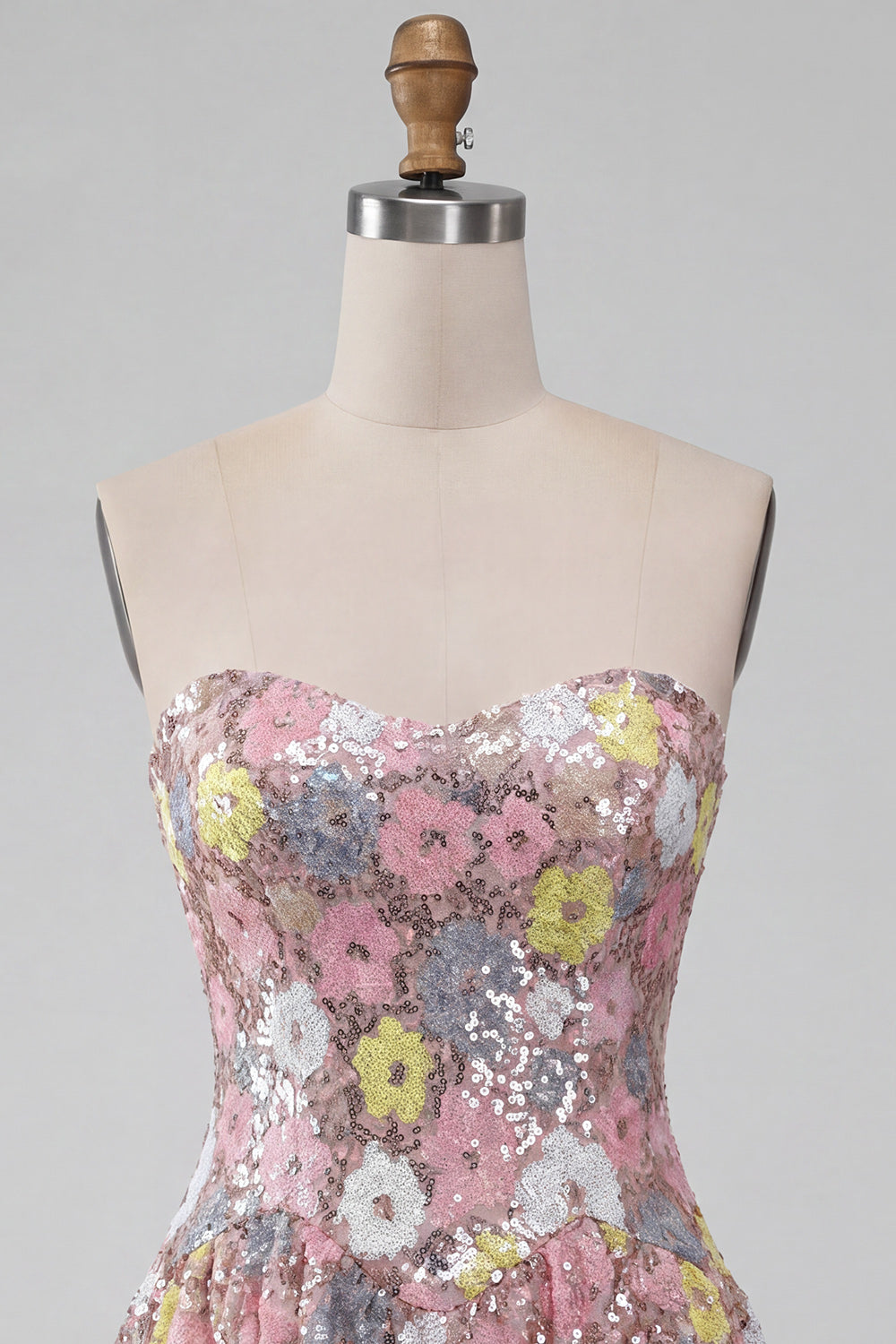 Sparkly Pink Floral Sequin A-Line Sweetheart Short Homecoming Dress