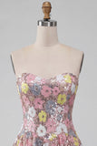 Sparkly Pink Floral Sequin A-Line Sweetheart Short Homecoming Dress