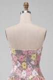 Sparkly Pink Floral Sequin A-Line Sweetheart Short Homecoming Dress