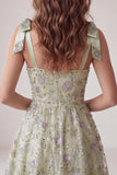 Floral Dusty Sage Sparkly A-Line Short Beaded Homecoming Dress with Bows