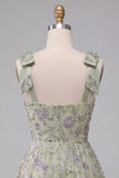 Floral Dusty Sage Sparkly A-Line Short Beaded Homecoming Dress with Bows