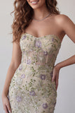 Sparkly Floral Beaded Dusty Sage Tight Short Corset Homecoming Dress