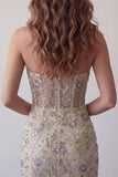 Sparkly Floral Beaded Dusty Sage Tight Short Corset Homecoming Dress